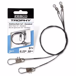 Bas de Ligne - ZEBCO - Trophy Steel Trace - 1x7 - 50 cm - 15 kg - Émerillon et Mousqueton