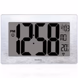Technoline DCF-77, Horloge murale numérique, Rectangle, Acier inoxydable, LR06, 1,5 V, 212 mm
