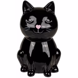 Tirelire Chat coeur 15 cm - Noir Céramique Serrure à clef au dessous Hauteur 15.5 cm - Largeur 9.5 cm - Profondeur 10 cm