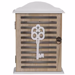Boîtier Range-clés - Bois - 6 crochets - 27.5 cm hauteur - 19 cm largeur - Marron