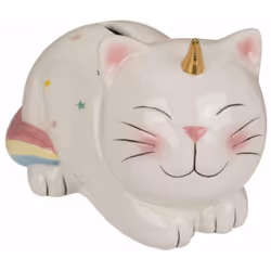 Tirelire Chat licorne 12 cm Céramique Hauteur 12 cm - Largeur 11 cm - Profondeur 16 cm Serrure à clef au dessous Faites plais ...