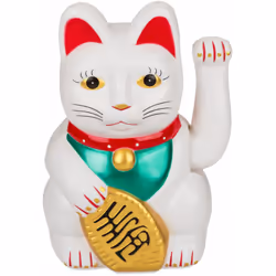Chat porte bonheur blanc En PVC Fonctionne avec 2 piles AA non incluses Dimensions : Hauteur 20.5 cm x Largeur 13 cm x Profon ...