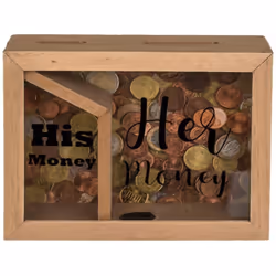 Tirelire en bois Double compartiment Bois et plastique Hauteur 15 cm - Largeur 20 cm - Profondeur 5 cm Ouverture par bouchon  ...