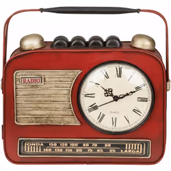 Boîte à clefs Poste radio avec horloge rouge Vintage Métal 6 crochets à l'intérieur pour les clefs Hauteur 28 cm x Largeur 29 ...