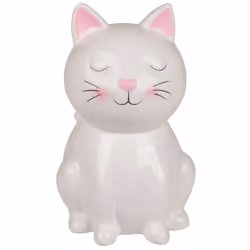 Tirelire Chat blanc 15 cm Céramique Serrure à clef au dessous Hauteur 15.5 cm - Largeur 9.5 cm - Profondeur 10 cm
