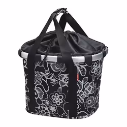 Panier avant Klickfix Reisenthel 35x28x26 noir/fleurs blanches