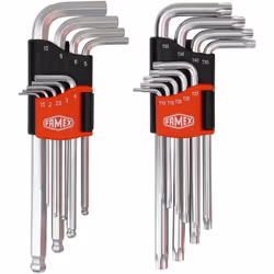 FAMEX 10790 Jeu de clés Torx et 6 pans coudées 18 pièces Contenu: 9 cles mâles pour vis a 6 pans en acier au chrome vanadium, ...