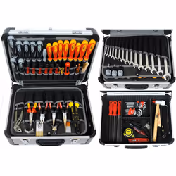 FAMEX 418-89 Boîte à outils en aluminium - Malette à outils complète - Valise à Outils de haute Qualité Contenu: 1 pince mult ...