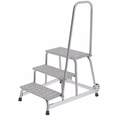 Marchepied de montage mobile, 2 roulettes pivotantes, main courante 1 côté, 3 marches, l x p 750 x 870 mm. Produit livré = mo ...