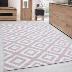 Tapis - Moderne - Rose poudre et Blanc - 160x230 cm - Courte pile - Tissé à la machine
