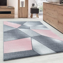 Tapis Design Moderne motifs Géométriques poils courte Gris Rose Blanc (160x230 cm)