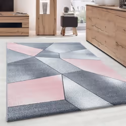 Tapis Design Moderne motifs Géométriques poils courte Gris Rose Blanc (80x150 cm)