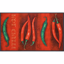 wash+dry Hot Chilli, Paillasson décoratif, Intérieure, Rectangulaire, Vert, Rouge, Image, 750 mm