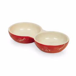 Nobby Cat, Chat, Vitrocéramique, Beige, Rouge, Gamelle à nourriture pour animaux de compagnie, Image, 220 mm