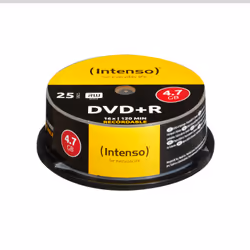 Intenso DVD+R 4.7GB, 16x, DVD+R, 120 mm, Boîte à gâteaux, 25 pièce(s), 4,7 Go