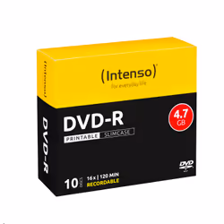 Intenso DVD-R 4.7GB, Printable, 16x, DVD-R, 120 mm, Imprimable, Petit boitier, 10 pièce(s), 4,7 Go