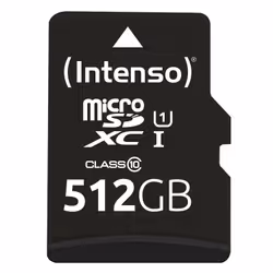 Intenso microSD Karte UHS-I Premium, 512 Go, MicroSD, Classe 10, UHS-I, 90 Mo/s, Class 1 (U1)