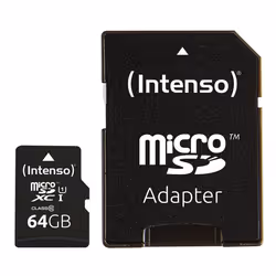 Intenso 3423593, 64 Go, MicroSD, Classe 10, UHS-I, 90 Mo/s, Class 1 (U1)