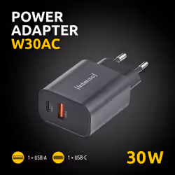 Intenso Adaptateur secteur W30AC, 30 W, ports USB-A et USB-C, noir - Vue supplémentaire 2