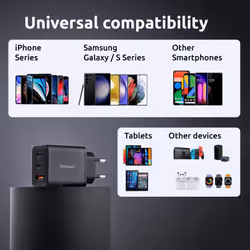 Intenso Adaptateur secteur W65ACC, chargeur USB avec 1 port USB-A et 2 ports USB-C, noir - Vue supplémentaire 3
