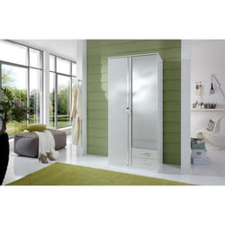 Les Tendances - Armoire 2 Portes 1 Miroir + 2 Tiroirs - Decor Blanc - L 91 X P 56 X H 199 Cm - Trio