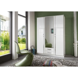 Les Tendances - Armoire 3 Portes 1 Miroir + 2 Tiroirs - Decor Blanc - L 135 X P 56 X H 199 Cm - Trio