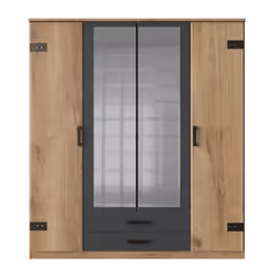 Armoire de chambre CORFOU 4 portes : Sublimez votre chambre avec cette armoire en chene poutre et graphite. Dotée de quatre p ...