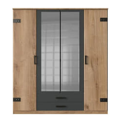 Les Tendances - Armoire de chambre - corfou - 4 portes - 2 miroirs - 2 tiroirs - Chene poutre / Graphite - 90 x 58 x 199 cm