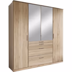 AACHEN Armoire 4 portes miroir 4 tiroirs - Aspect chene San Remo -  L 180 x P 58 x H 198 cm