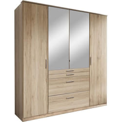 AACHEN Armoire 4 portes miroir 4 tiroirs - Aspect chene San Remo -  L 180 x P 58 x H 198 cm