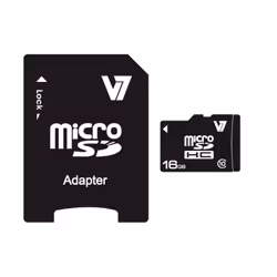 V7 Carte Micro SDHC 16 Go classe 10 + adaptateur SD, 16 Go, MicroSDHC, Classe 10, 20 Mo/s, 10 Mo/s, Noir