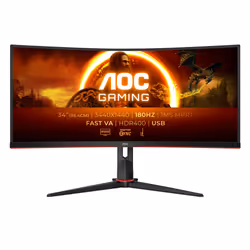 AOC G2 CU34G2XPD/BK, 86,4 cm (34"), 3440 x 1440 pixels, Wide Quad HD, LED, 1 ms, Noir, Rouge