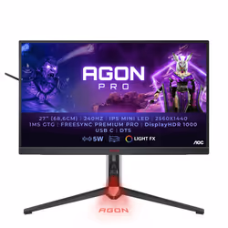 AOC AGON AG274QZM, 68,6 cm (27"), 2560 x 1440 pixels, Quad HD, LED, 1 ms, Noir, Rouge