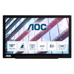 AOC 01 Series I1601P, 39,6 cm (15.6"), 1920 x 1080 pixels, Full HD, LED, 5 ms, Argent, Noir