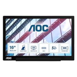 AOC 01 Series I1601P écran plat de PC 15.6" Full HD LED Argent, Noir