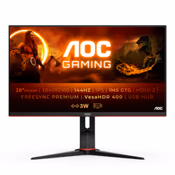 AOC G2 U28G2XU2/BK, 71,1 cm (28"), 3840 x 2160 pixels, 4K Ultra HD, LED, 1 ms, Noir, Rouge