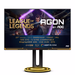 AOC AGON AG275QXL, 68,6 cm (27"), 2560 x 1440 pixels, Quad HD, LED, 1 ms, Noir, Or