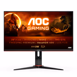 AOC G2 U28G2XU/BK, 71,1 cm (28"), 3840 x 2160 pixels, 4K Ultra HD, LED, 1 ms, Noir, Rouge