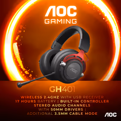 AOC GH401, Avec fil &amp;sans fil, Jouer, 20 - 20000 Hz, 345 g, Casque, Noir, Rouge