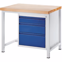 Établi sur piétement, 3 tiroirs taille L - hauteur de chaque 1 x 120/180/240 mm, profondeur 700 mm, largeur 1000 mm. Produit ...