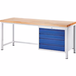 Établi sur piétement, 4 tiroirs taille XL, profondeur 700 mm, largeur 2000 mm. Produit livré = monté. Type de produit = établ ...