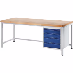 Établi sur piétement, 4 tiroirs taille L, profondeur 900 mm, largeur 2000 mm. Produit livré = monté. Type de produit = établi ...
