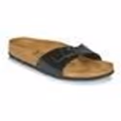 Mules Birkenstock Madrid Birko-Flor Vernis Noir Mixte - Semelle en Cuir