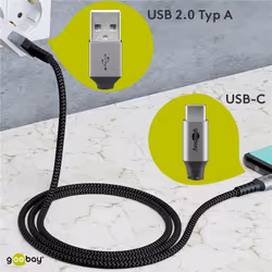 Goobay 49295 câble USB 0,5 m USB 2.0 USB C USB A Noir, Gris