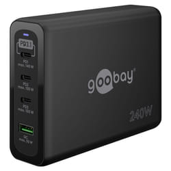 Goobay - Chargeur Rapide Multiport usb-c™ pd GaN (240 w), noir, 3x ports usb-c™ (Power Delivery) et 1x port usb-a. Version couleur noir