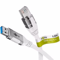 Goobay 74160, 3 m, Cat6, F/UTP (FTP), USB A, RJ-45, Blanc