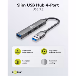 Goobay 74456 hub & concentrateur USB 2.0 Type-A 5000 Mbit/s Gris clair