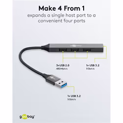 Goobay 74456 hub & concentrateur USB 2.0 Type-A 5000 Mbit/s Gris clair
