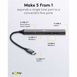 Goobay 74460 hub & concentrateur USB Type-C 5000 Mbit/s Gris clair - Vue supplémentaire 3