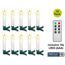 10 Bougies d'Arbre de Noël led sans Fil incl. 20x aaa (LR03), avec clips, fonction minuterie et télécommande, dimmable, blanc chaud (2500-2700 k).